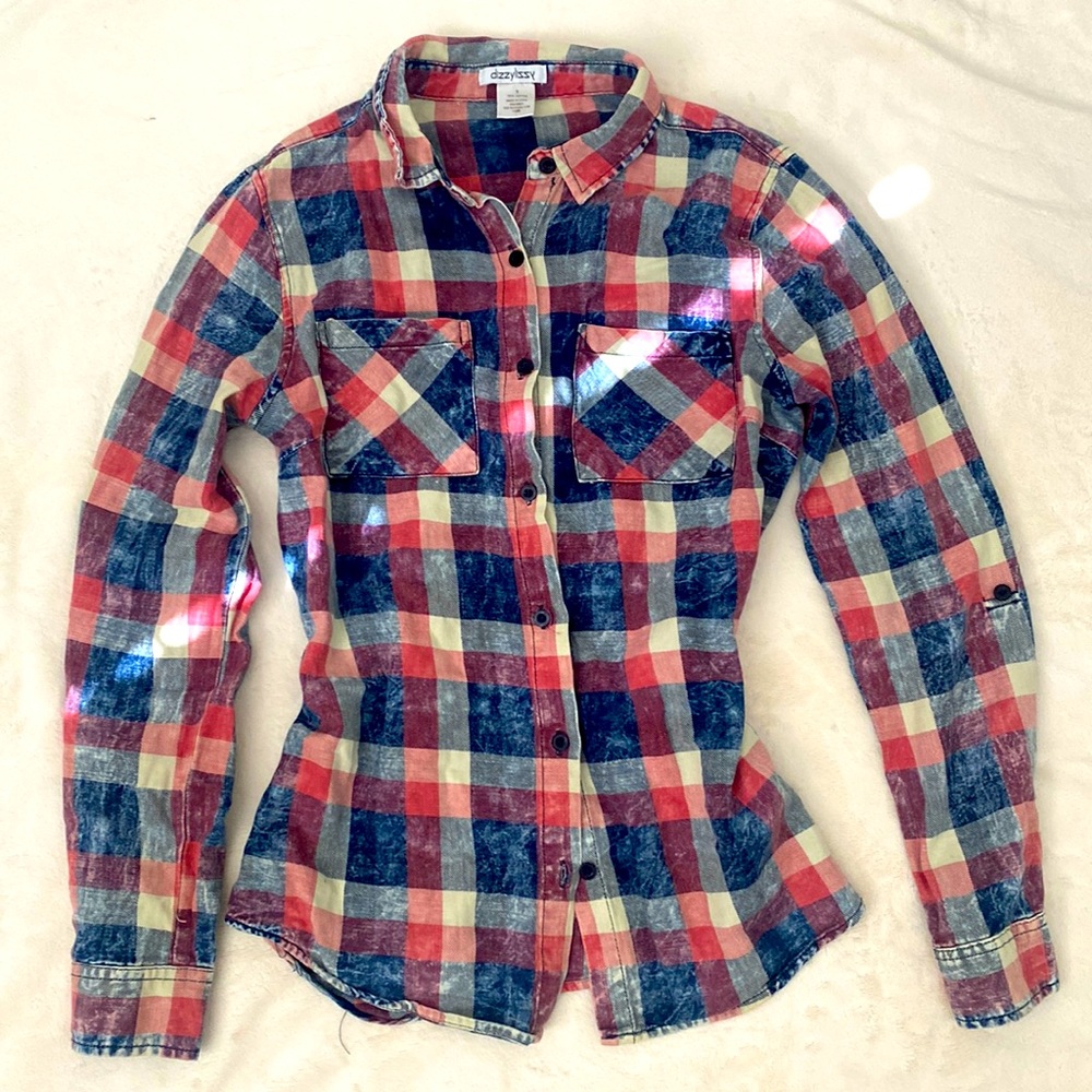 Rustic red white and blue vintage flannel